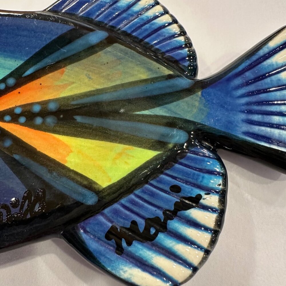 Ben Diller Signed Trigger Reef Fish Small Platter Plate Decor Maui Hawaii - Picture 6 of 12
